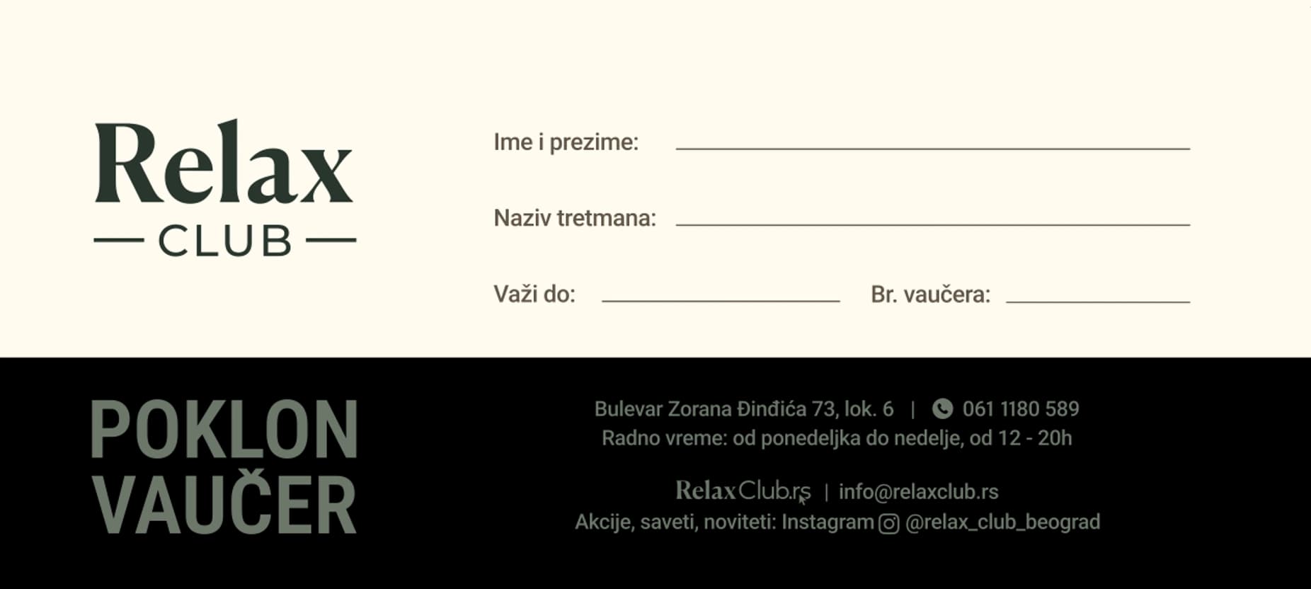 Poklon vaucer - strana sa podacima